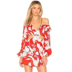 Lovers + Friends Love Bliss Mini Cutout Red White Floral Mini Dress Size XS